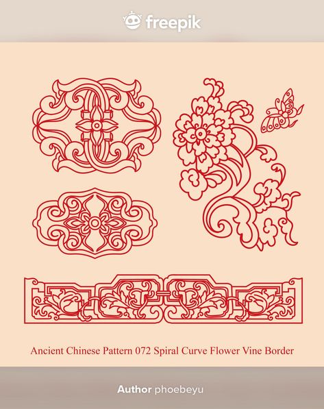 Ancient chinese pattern of spiral curve ... | Premium Vector #Freepik #vector #flower #vintage #chinese #china Chinese Patterns Traditional, Chinese Pattern Design, Chinese Graphic, Chinese Ornament, Chinese Flowers, Vine Border, Chinese Flower, Chinese Element, Chinese Pattern