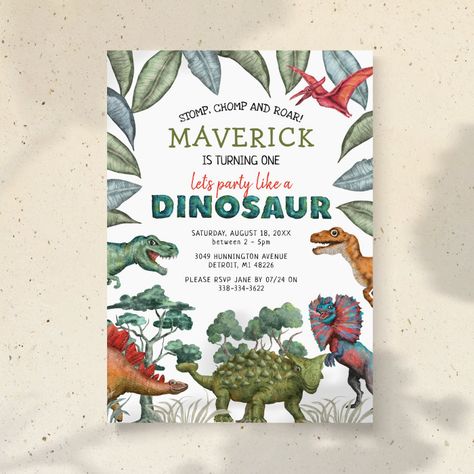 Dinosaur Birthday Invitation - Kids Birthday Baby Handprint Crafts, Dinosaurs Birthday, Dinosaur Birthday Invitations, Dinosaur First Birthday, Boy Birthday Invitations, Dinosaur Birthday Party, Birthday Template, 1st Birthday Invitations, Birthday Invitations Kids