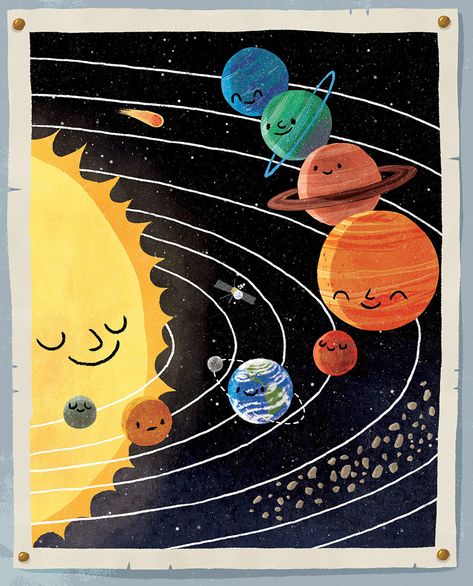 Drawing Of Solar System, Solar System Painting, Solar System Projects For Kids, Solar System For Kids, Solar System Art, Planet Drawing, Banana Art, Sun Illustration, Space Illustration