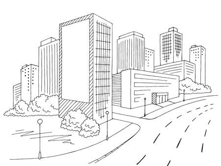 City Buildings Drawing, City Landscape Sketch, Building Billboard, Skyline Drawing, Building Drawing, Landscape Sketch, City Landscape, City Buildings, City Skyline