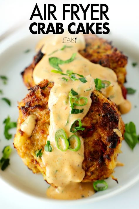 Air Fryer Crab Cakes Healthy, Crab Cake Air Fryer, Crab Cakes Recipe Air Fryer, Air Fryer Crab Cakes Recipes, Air Fryer Clam Cakes, Air Fry Crab Cakes, Seafood Air Fryer Recipes, Crab Cakes Air Fryer, Air Fryer Crab Cakes