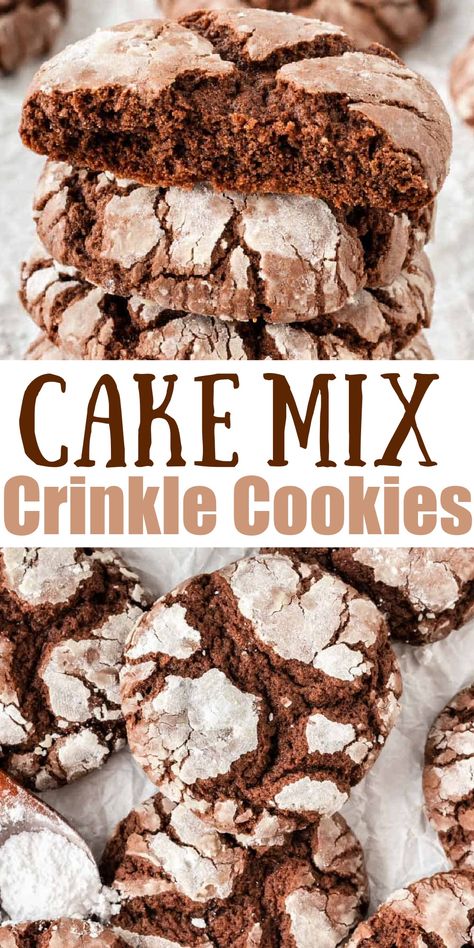 3 Ingredient Crackle Cookies, Devils Food Cake Crinkle Cookies, Cake Crinkle Cookies Recipe, Easy Crinkle Cookies Recipe, Crinkle Cookies From Cake Mix Easy, Cake Mix Chocolate Crinkles, Reese Crinkle Cookies, Cake Mix Crinkle Cookies 4 Ingredients, Cake Mix Crackle Cookies