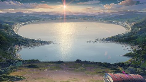 Kimi no Na Wa Your Name #landscape #lake #mountains #realistic #1080P #wallpaper #hdwallpaper #desktop Your Name Anime, Anime Backgrounds Wallpapers, Name Wallpaper, Lake Landscape, Anime Background, Nature Wallpaper, Anime Scenery, Painting Tutorial, Your Name