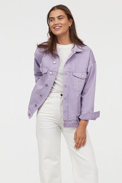 12 Pastel Denim Jackets We Love Pastel And Denim Outfit, Pastel Womens Outfit, Pastel Jacket Outfit, Lilac Denim Jacket, Women Pastel Outfit, Lilac Denim Jacket Outfit, Purple Jean Jacket Outfit, Purple Denim Jacket Outfit, Pastel Outfit Women