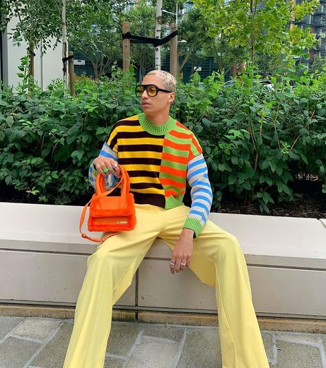 Groovy Male Outfits, Colorful Masculine Outfits, Colourful Outfits Men, Colorful Outfits Men, Illusions Mind, Clowncore Outfit, Mens Outfit Inspiration, Alternative Outfits, High Fashion Street Style