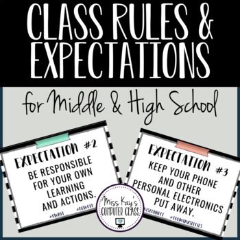 Fun set of classroom rules posters appropriate for middle school and high school classes. Hashtags on each poster help the kids relate the rules to their favorite thing - social media. Posters have black and white stripes in the background with a small piece of "washi tape" at the top.Included in the package is a printable PDF file with all of the rules size 11 x 8.5.Rules:1. Be on time, prepared, on task, and ready to learn every day.2. Be responsible for your own learning and actions.3. Keep a Seating Charts Middle School, Middle School Rules, Middle School Posters, High School Science Classroom, Social Media Posters, Classroom Rules Poster, Middle School Math Classroom, Substitute Teaching, Classroom Expectations