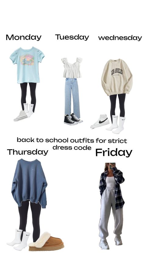 For strict schools Cute School Outfits For Middle School Winter, Outfits For Friday At School, Strict School Outfit Ideas, Back To School Outfits Middle School, Cute School Outfits For Middle School, Cute Outfits For School Middle, Weekday Outfits, School Outfits Middle School, Cute School Fits