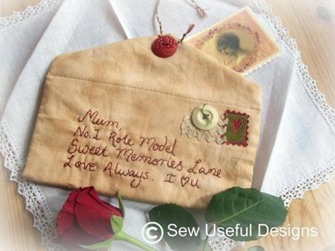 Dear Mom Embroidered Letter Pattern Pretty Gifts, Fabric Envelope, Sew Ins, Quilt Labels, Sew Easy, Mors Dag, Needle Work, Sewing Gifts, Hand Embroidery Patterns