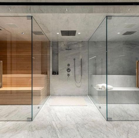 Best Home Steam Room Ideas – Forbes Advisor Home Sauna Cold Plunge, Steam Room Ideas, Sauna Bathroom Ideas, Home Steam Room, Sauna Bathroom Design, Steam Room Shower, Sauna A Vapor, Sauna Shower, Home Spa Room