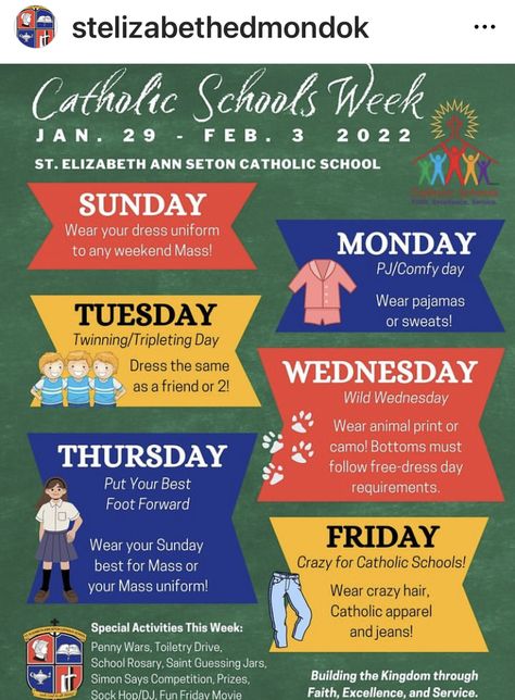 Lutheran Schools Week Ideas, Catholic Schools Week 2024, Catholic Schools Week Ideas Activities, Catholic Schools Week Ideas, Catholic Schools Week Activities, School Marketing, Catholic Schools Week, School Week, Family Fun Night