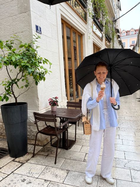 Light Blue Linen Pants Outfit, Blue Linen Pants Outfit, Pajama Pants Outfit, White Linen Outfit, Button Down Outfit, Blue Linen Pants, Straw Crossbody Bag, Linen Pants Outfit, Weekend Outfits