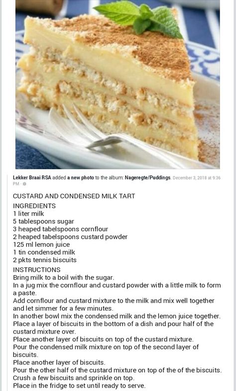 Condensed Milk Tart, Condensed Milk Recipes Easy, Milktart Recipe, Condensed Milk Recipes Desserts, Milk Recipes Dessert, Easy Tart Recipes, Milk Tart, Condensed Milk Recipes, Cookie Recipes Homemade