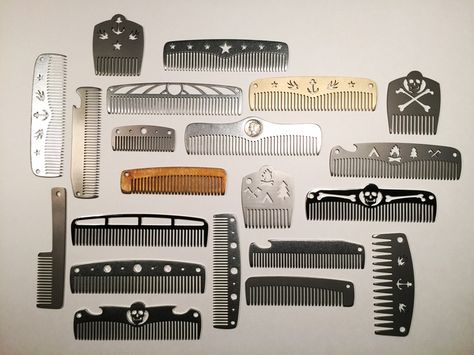 Metal Comb Works Mirror And Comb Set, Wooden Comb Design, Round Comb, Pick Comb, Pocket Comb, Barber Tools, Survival Bag, Beard Combs, Custom Slides