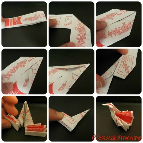 how to make an Origami Chopstick Bird Diy Chopsticks, Chopstick Diy, Chopstick Wrapper Origami, Chopstick Paper Origami, Diy Chopstick Holder, Chopstick Holder Origami, Diy Origami Decor, Diy Origami Home, Diy Origami Home Decor