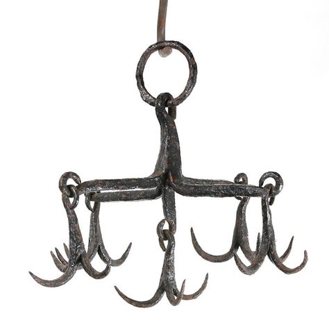 Hanging forged iron meat hooks. Meat Hook, Blacksmith Aesthetic Medieval, Hand Forged Silver Medieval Jewelry, Medieval Butcher Shop, Medevil Blacksmith, Forged Hooks, Never Grow Old, Metalwork Jewelry, New Gods