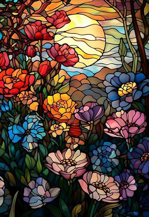 Glass Painting Patterns, Stained Glass Patterns Free, Acrylic Painting Diy, Gem Art, Stained Glass Paint, Mosaic Artwork, Stained Glass Flowers, Gems Art, Stained Glass Diy