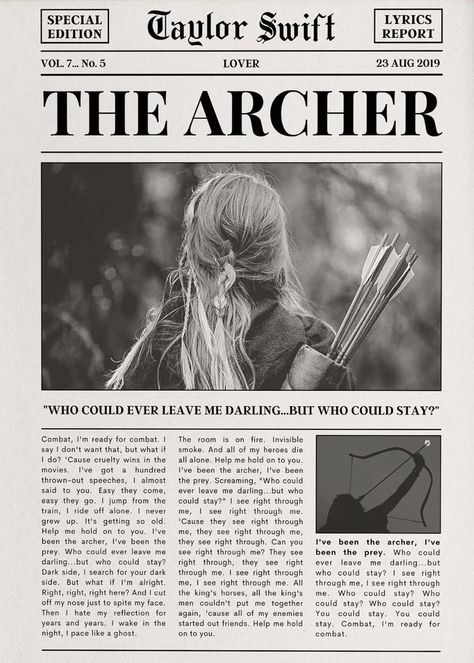 Taylor Swift Newspaper, Mirrorball Poster, Taylor Swift Book, Feyre Archeron, Song Lyric Posters, Taylor Songs, The Archer, Taylor Lyrics, Taylor Swift Posters