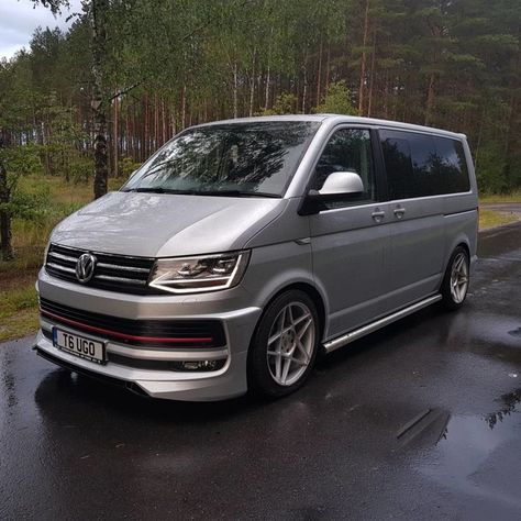 VW T6 in reflex silver with ABT front bumper and chrome sidebars Volkswagen Multivan T6, Vw T6 Lwb Camper, Vw Id4 Moonstone Grey, Vw T3 Tuning, Rainy Forest, Vw Transporter 4motion, Vw Transporter Sportline, Vw Transporter Camper, Vw Transporter Van