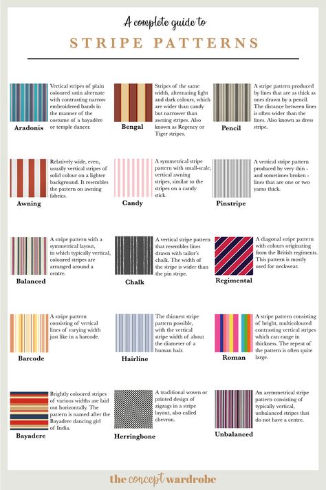 Complete Guide to Stripe Patterns Pinterest - the concept wardrobe Pattern Prompts, The Concept Wardrobe, Fashion Pattern Design, Textile Pattern Design Fashion, Clothing Fabric Patterns, Concept Wardrobe, Wardrobe Pattern, Fashion Terminology, Clothing Prints