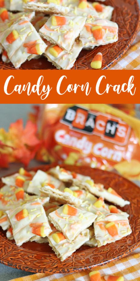 Candy Corn Crack made with Crackers and Toffee is the BEST Holiday Treat and Dessert for the Candy Corn Fans in your Family! Perfect to take to your next Halloween Party or Fall Party. Candy Corn Bark Recipes, Candy Corn Snack Ideas, Candy Corn Food Ideas, Homemade Fall Candy, Candy Corn Muffins, Thanksgiving Candy Ideas, Fall Candy Treats, Fall Halloween Treats, Fall Cracker Candy