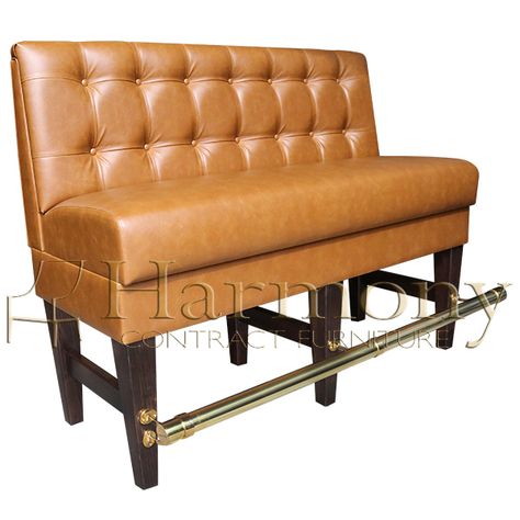 Independent Bar Height Banquette High Top Booth Seating, Green Leather Banquette, Brown Leather Banquette, Tan Leather Booth Seating, Leather Booths Restaurant, Care Furniture, Furniture School, Resort Furniture, Club Furniture