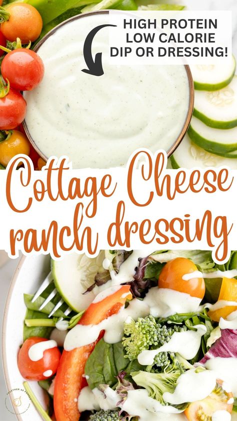 Cottage Cheese Ranch Dressing Recipe, Ranch Made With Cottage Cheese, Bariatric Salad Dressing, Cottage Cheese Sour Cream Ranch Dip, Healthier Ranch Dressing, Ranch With Cottage Cheese, Whipped Cottage Cheese Salad Dressing, High Protein Cottage Cheese Ranch Dip, Creamy Cottage Cheese Sauce