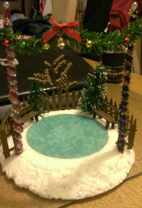 Gingerbread House Ice Skating Rink, Christmas Village Ice Skating Pond Diy, Diy Christmas Village Accessories, Mountain Display, Diy Christmas Village Houses, Diy Christmas Village Displays, Christmas Skating, Christmas Tree Village, Christmas Village Sets