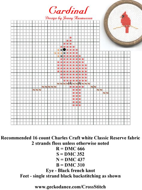 cardinal pattern - liking cardinals this year. Gonna make this into an ornament. Red Cardinal Cross Stitch Pattern, Red Bird Cross Stitch Pattern, Knit Cardinal Pattern, Cardinal Diy Ornament, Cross Stitch Cardinal Pattern Free, Cardinal Knitting Pattern, Chemistry Cross Stitch Patterns, Small Cardinal Cross Stitch Pattern, Cross Stitch Cardinal Pattern