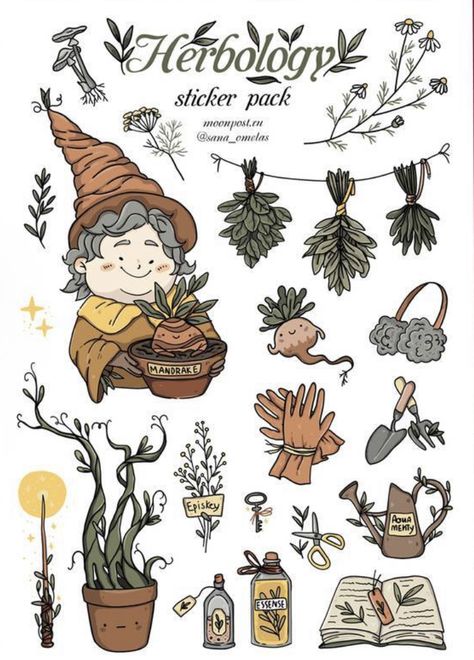 Herbology Drawings, Cute Mandrake Drawing, Hufflepuff Doodles, Harry Potter Mandrake Drawing, Herbology Aesthetic Harry Potter, Cricut Cottagecore, Cottagecore Doodles, Herbology Harry Potter, Harry Potter Herbology