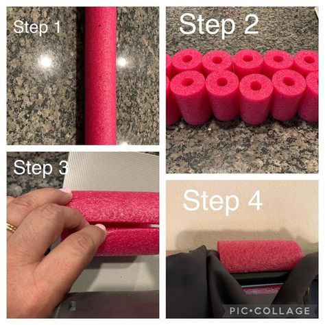 pool noodle in between my grommet curtains Pool Noodle For Curtains, Pool Noodle Curtain Hack, Pool Noodles For Storage, Curtain Spacers Diy, Door Draft Stopper Diy Pool Noodles, Pool Noodle Installation, Fabric Boxes Diy, No Drill Curtain Rod Command Strips, Modern Style Living Room Decor