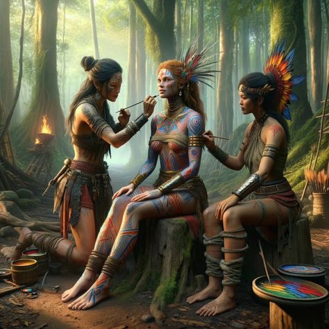 The Amazon tribe painted the bodies of their visitors to welcome them #valkyrieandnymph #fantasy #fantasyart #fantasybooks #fantasyai #aifantasyart #aiart #aiartwork #aiartcommunity #ai #digitaldrawing #digitalartist #digitalpainting #digitalillustration #digitalcreator Amazon Woman Warrior, Fantasy Tribe, Fantasy Tribe Art, Shaman Drawing, Tribe Fantasy Art, Tribe Concept Art, Amazonian Women Warriors, Nomadic Tribe Concept Art, Nomadic Tribe Fantasy Art