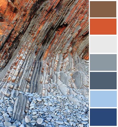 Blue, grey, rust color palette for living room Gray And Rust Bedding, Brown Rust Blue Living Room, Blue Grey Orange Color Scheme, Blue Grey Rust Color Scheme, Blue Orange Color Palette Living Room, Rust And Grey Color Palette, Color Palette Gray Blue, Blue Grey Brown Color Palette, Rust And Grey Living Room