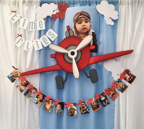 Time flies Birthday Party Ideas | Photo 10 of 10 Times Flies Birthday Party, Birthday Airplane Theme, Flying Into Two Birthday, Time Flies First Birthday Party, Birthday Theme For Boys, 1st Birthday Boy Decorations, Travel One Year Old Party, Time Flies Birthday Theme, One Year Flew By Birthday