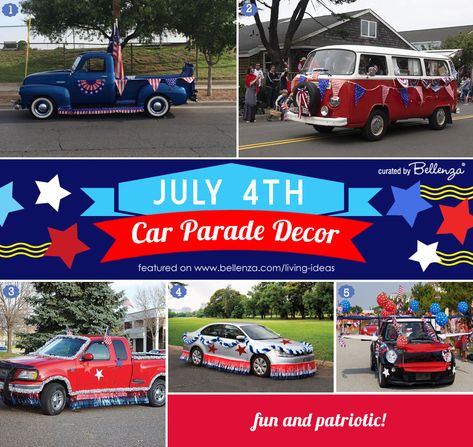 4th Of July Car Parade Decorations, Car Decorating Ideas For Parade, 4th Of July Parade Float Ideas, Car Parade Decorations Ideas, Parade Decorating Ideas, Parade Float Decorations, Christmas Car Decorations, Decorating With Sticks, Parade Ideas