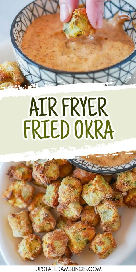 Get crispy, guilt-free okra with this air fryer fried okra recipe. Enjoy the classic Southern flavor without the deep-fried mess. Air Fryer Okra, Fresh Okra, Southern Appetizers, Okra Recipe, Southern Side Dishes, Fried Okra, Pickled Okra, Veggie Fries, Okra Recipes