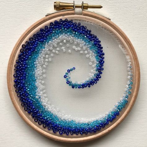 Sea Waves Embroidery, Wave Embroidery Pattern, Great Wave Embroidery, Coastal Embroidery, Wave Cross Stitch, Embroidered Waves Ocean, Nautical Embroidery, Embroidery Wall Art, Wooden Hoop