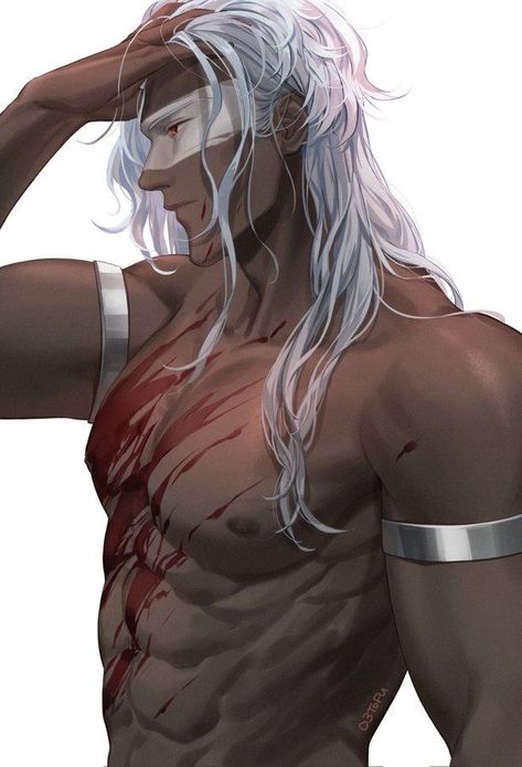 How To Draw Long Hair Male, Face Markings Drawing, Dragon Male Oc, Ares Hades, Zesty Men, White Hair Men, Long Hair Drawing, Dnd Npc, Muscular Male