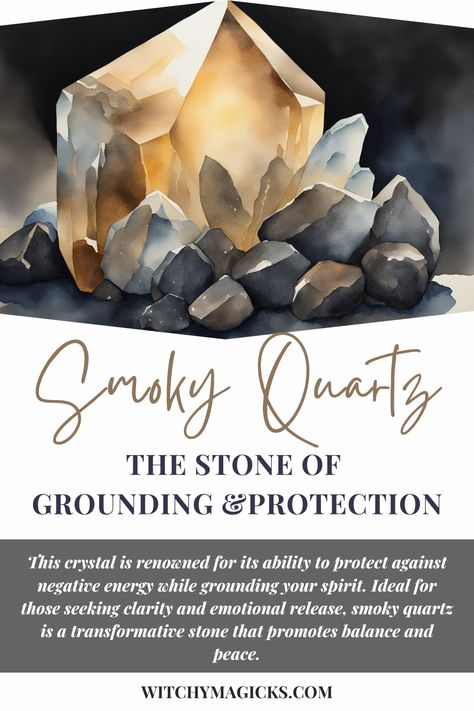 Explore the magical properties of smoky quartz, a powerful crystal known for its grounding and protective qualities. Smoky quartz helps transform negative energy into positive vibrations while promoting emotional balance and clarity. Perfect for anyone seeking protection and stability, this crystal is a must-have for your spiritual journey. Ready to experience its magic? #SmokyQuartz #CrystalHealing #Grounding #ProtectiveCrystals #WitchyVibes #HealingCrystals Smoky Quartz Jewelry, Aura Cleansing, Cleansing Crystals, Deep Brown, Crystals Healing Properties, Herbal Magic, Power Crystals, Crystal Shapes, Quartz Sphere