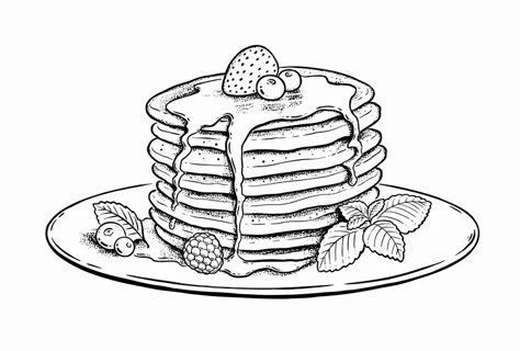 Pancake Tattoo Ideas, Snack Drawing, Pancake Tattoo, Pancakes Drawing, Pancake Doodle, Food Sketches, Pancake Sketch, Pancake Day Colouring Pages, Aesthetic Recipe Book