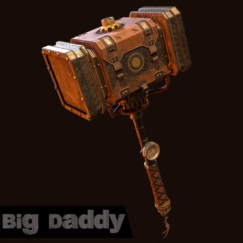 Big Hammer Character, Steampunk Hammer, Hammer Concept Art, Hammer Logo, Paint 3d, Hammer Handles, Metal Plates, Fantasy Concept Art