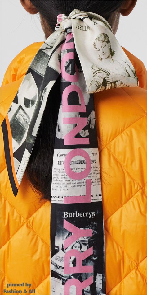 BURBERRY Archive Editorial Print Silk Skinny Scarf Scarf Editorial, Funky Scarves, Stylish Womens Hats, Scarf Design, Urban Outfits, Fashion Books, Neck Scarves, Silk Scarves, Stylish Accessories