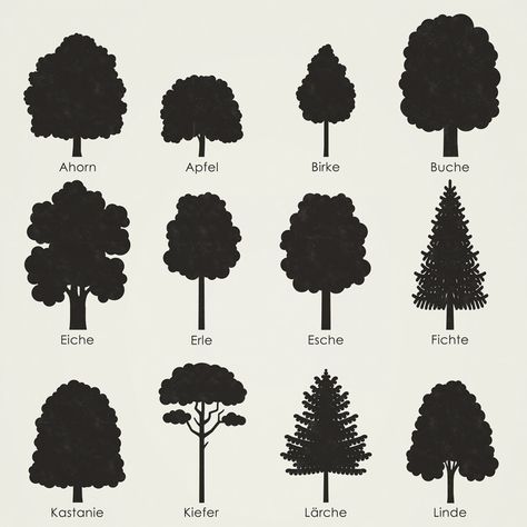 Baumformen Ein praktischer Bogen, mit dessen Hilfe sich Form und Silhouette verschiedener Heimischer Bäume wie Ahorn, Apfel, Birke, Buche, Eiche, Erle, Fichte, Kiefer, Lärche, Linde, Pappel, Kastanie, Tanne, Wacholder und Weide erkennen und bestimmen lassen. Die Grafiken sind mit Hilfe der Niedersächsischen Landesforsten entstanden und wurden zuerst als Kinderposter mit informativen Texten im Magazin »Waldstück« … Minimal Couple Tattoo, Couple Tattoo Design, Minimal Couple, Couples Tattoo Designs, Couple Tattoo, Tree Quilt, Custom Tattoo Design, Cat Silhouette, Tree Shapes