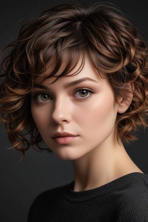 Get a trendy Short Shag with curly bangs for a stylish, edgy look. Perfect for adding volume and texture to your curls! #ShortShag #CurlyBangs #EdgyHairstyles Short Shag Hair, Shag Hair, Short Curly Hairstyles For Women, Short Curly Hairstyles, Curly Bangs, Short Shag, Edgy Hair, Shag Haircut, Trendy Shorts