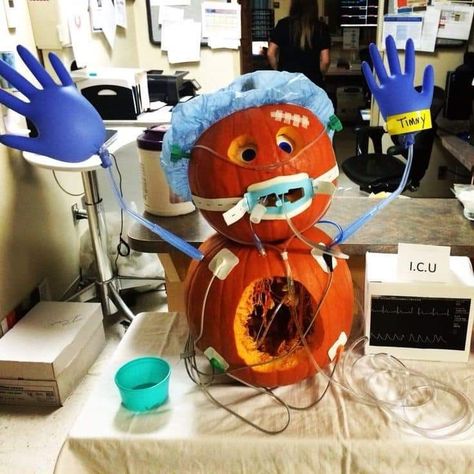 Creepy Medical Jack-O-'Lanterns Perfect For Some Nightmare Fuel - Memebase - Funny Memes Winning Pumpkin Contest Ideas Hospital, Pumpkin Carving Ideas Hospital, Er Pumpkin Decorating, Hospital Pumpkin Contest Ideas, Pumpkin Carving Contest Winners, Healthcare Pumpkin Decorating, Hospital Pumpkin, No Carve Pumpkin Decorating Contest Winners, Craving Pumpkins