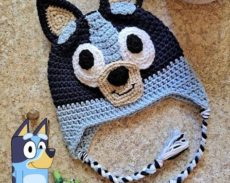 Dog Crochet Hat, Bluey Hat, Kids Hats Patterns, Crochet Pour Halloween, Crochet Bib, Dog Crochet, Knitted Hats Kids, Red Heeler, Bonnet Crochet