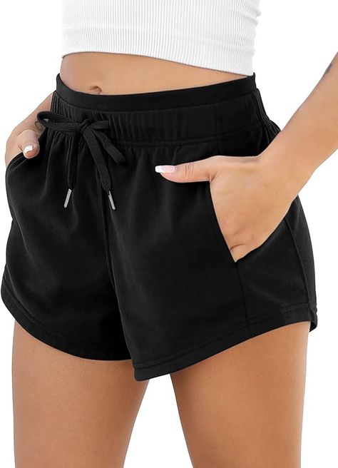 ODODOS Women's Sweat Shorts with Pockets Cotton French Terry Drawstring Summer Workout Casual Lounge Shorts, White Heather, Small at Amazon Women’s Clothing store Womens Sweat Shorts, Lace Up Shorts, Women Workout, Bra Dress, Summer Workout, Workout Running, Shorts Summer, Shorts For Women, Lounge Shorts