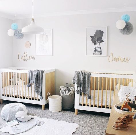 desiging a twin nursery Twins Crib, Gender Neutral Twin Nursery, Modern Twin Nursery, Twin Nursery Themes, Twin Nursery Ideas, Twin Babies Nursery, Twin Nursery Gender Neutral, Nurseries Ideas, Twin Nursery Room