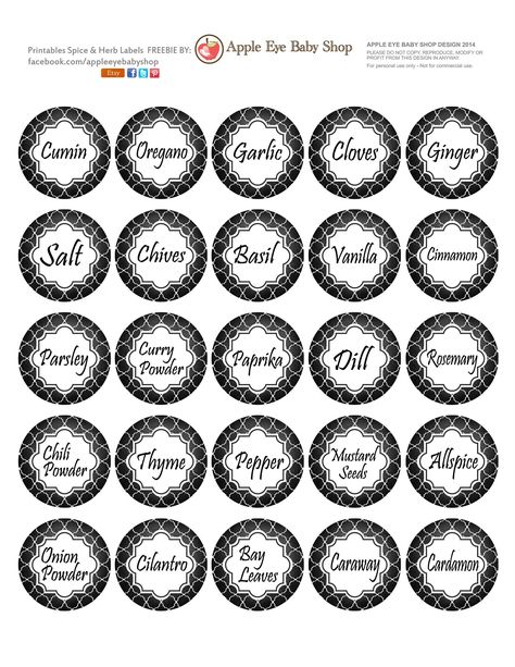 All sizes | FREE Printables | Spice & Herb Labels By Apple Eye Baby Shop | Flickr - Photo Sharing! Spices Labels Printable Free, Pantry Organization Labels, Labels Kitchen, Herb Labels, Jar Tags, Spice Jar Labels, Kitchen Labels, Spice Labels, Organizing Labels