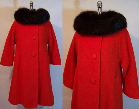 60s Fur Coat, Lilli Ann Coat, Lilli Ann, Gold Door, 1960's Fashion, Princess Coat, Gloria Steinem, Mohair Wool, Red Coat