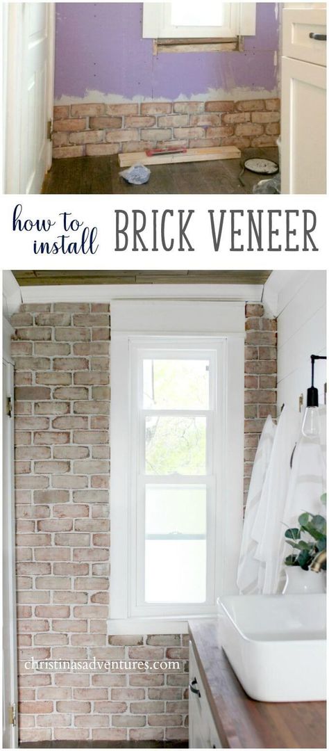 The Exposed Brick Look for Less Diy Brick Wall, Home Improvement Loans, Brick Veneer, Home Decor Hacks, White Brick, Diy Remodel, White Rooms, Bathroom Remodeling, Trendy Kitchen